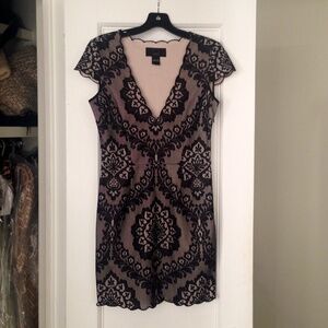 Dolce Vita Beige and Black Lace-Overlay Mini Dress